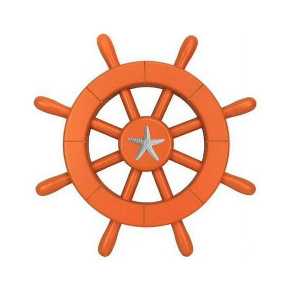 Handcrafted Decor New-Orange-SW-12-Starfish Orange Decorative Ship Wheel with Starfish, 12 in.