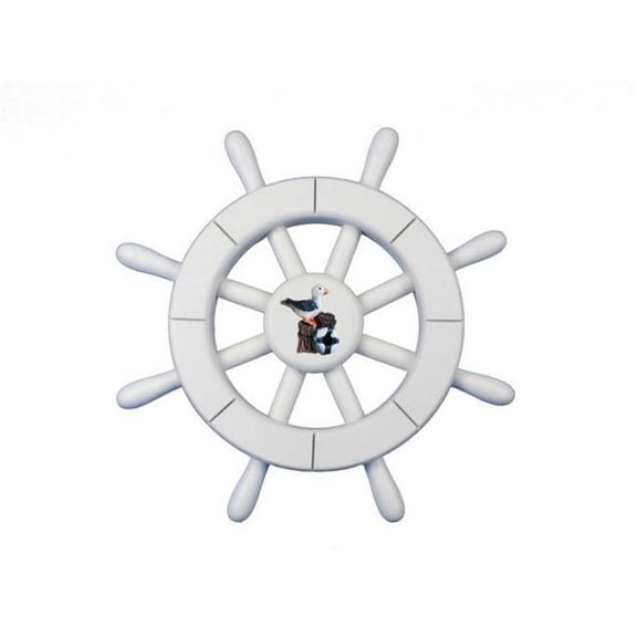 Handcrafted Decor New-White-SW-12-Seagull White Decorative Ship Wheel with Seagull- 12 in.