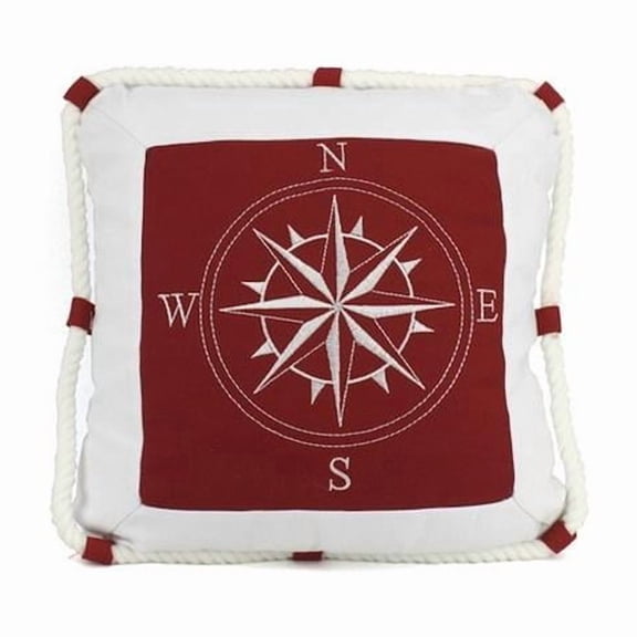 Handcrafted Decor Pillow 108 Red Compass with Nautical Rope Decorative Throw Pillow- 16 in.