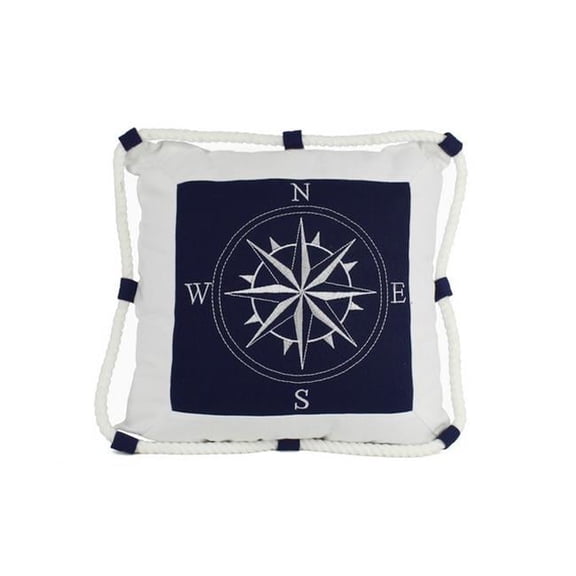 Handcrafted Decor Pillow 109 Blue Compass with Nautical Rope Decorative Throw Pillow- 16 in.