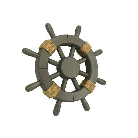 Handcrafted Decor Rustic -12 Grey W Antique Decorative Ship Wheel- 12 in.