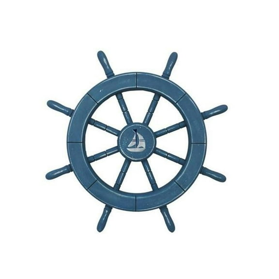 Handcrafted Decor Wheel-18-205-sailboat Rustic All Light Blue Decorative Ship Wheel with Sailboat- 18 in.