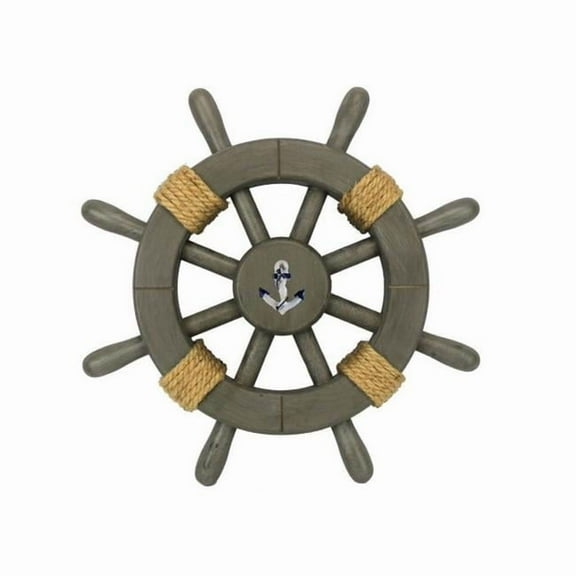 Handcrafted Decor Rustic-Grey-SW-12-Anchor Antique Decorative Ship Wheel with Anchor- 12 in.