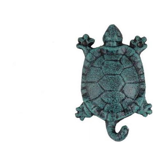 Hampton Nautical Seaworn Blue Cast Iron Turtle Key Hook, 6-inch Height