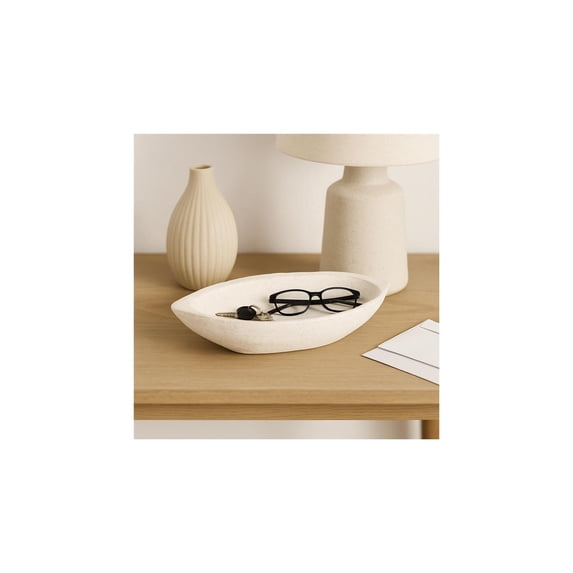 Decorative Large Textured Bowl for Coffee Table - Modern Centerpiece Table Decorations and Dining Room for Home Decor Accents - Elegant Kitchen Counter Decor, Key Bowl or Candy Bowl - 4", White