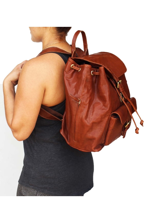 Handcrafted Distressed Light Brown Leather Work Travel Backpack 18SKB04LB