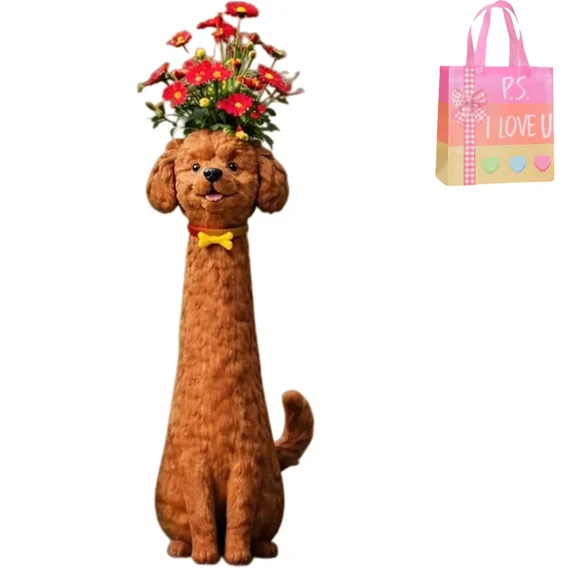 Handcrafted Dog Vase Whimsical Resin Dog Flower Vase, Brown, Cute Dog-Shaped Planter for Small Flowers Desk Shelf Decor