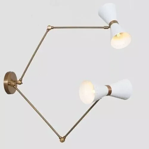 Handcrafted Double Sconce Mid Century Modern Raw Brass Wall Lamp Wall Fixture two Arms Lamp In One Canopy With 4 Light Bulb