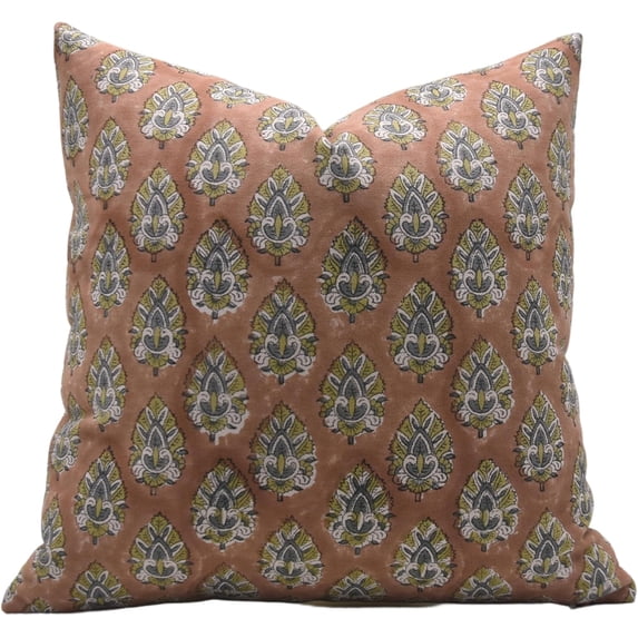 Handcrafted Duck Canvas Pillow Covers by Fabdivine, Hand block prints, 14X14, Betal leaf