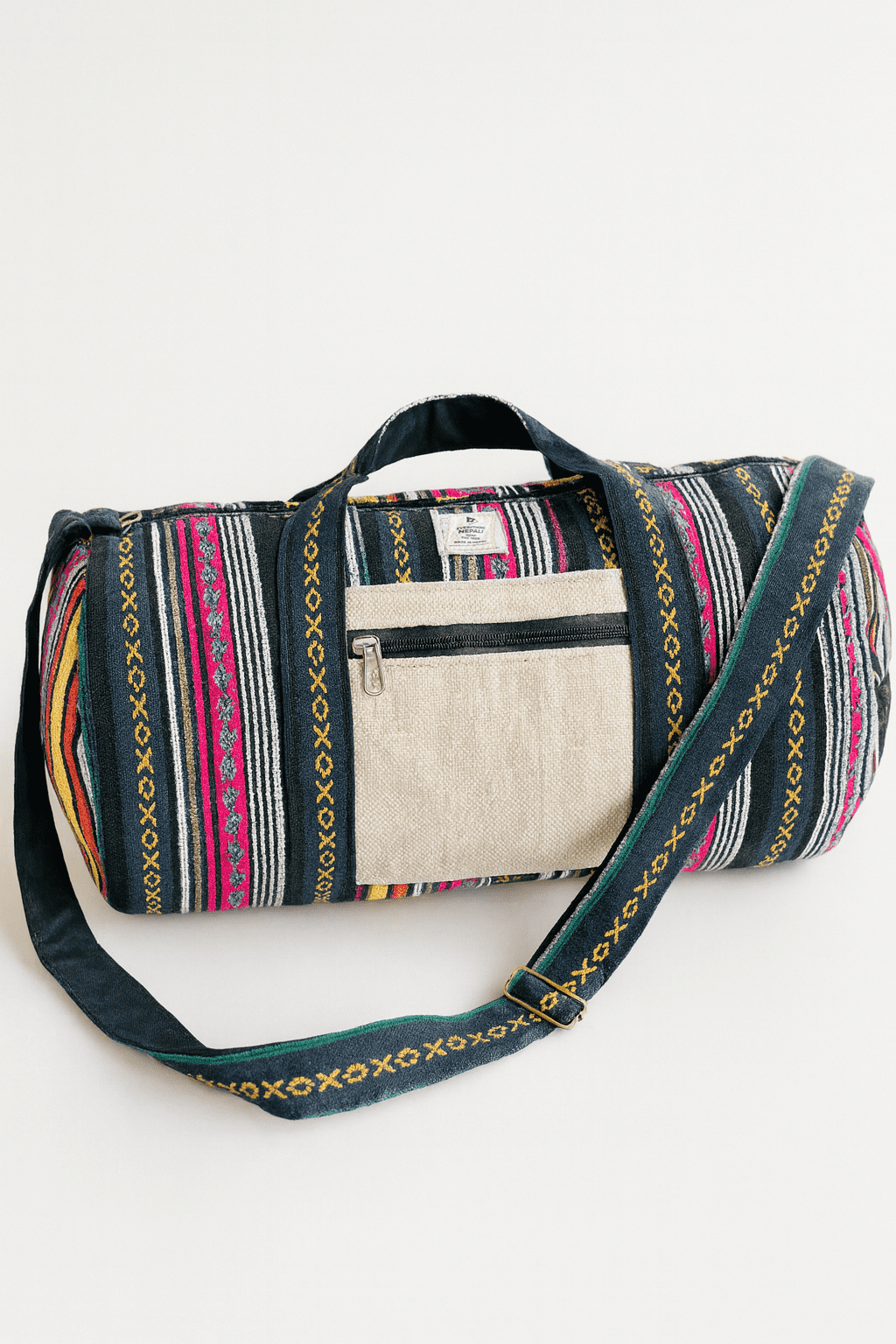 Handcrafted Duffle Bag perfect for travel, gym sessions, with metal zippers - Rainbow