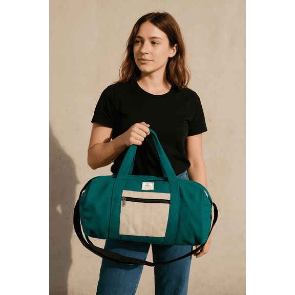 Handcrafted Duffle Bag perfect for travel, gym sessions, with metal zippers - Turquoise