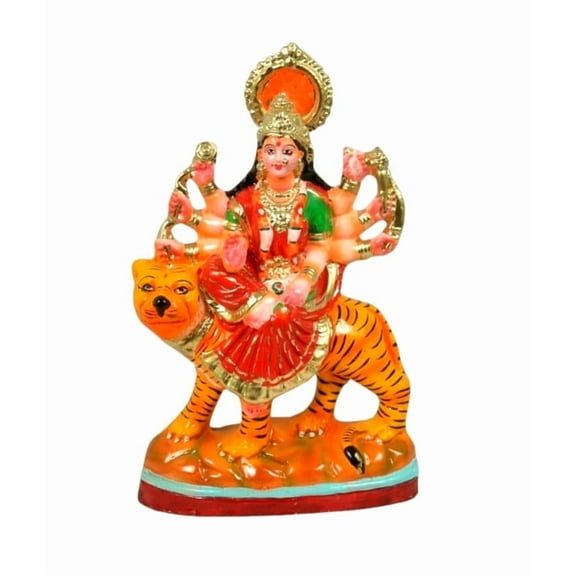 Handcrafted Durga Maa Clay Idol 12-inch Indian Artisan Sculpture for Home Decor