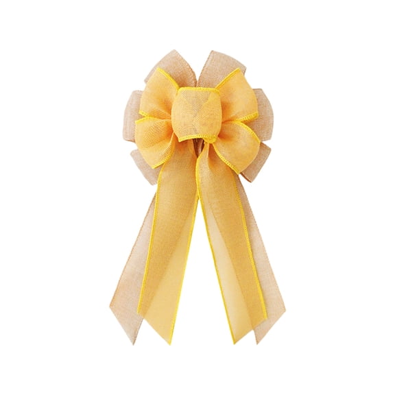 Handcrafted Easter Bow, 18in (Yellow)​ - with Faux Linen Ribbon for Holiday & Party Decor