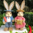 thumbnail image 1 of Handcrafted Easter Bunny Couple Figurine Home Decor, Standing Straw Rabbit Statues for Tabletop, Living Room, Garden & Spring Easter Holiday Gift Decoration, 1 of 5
