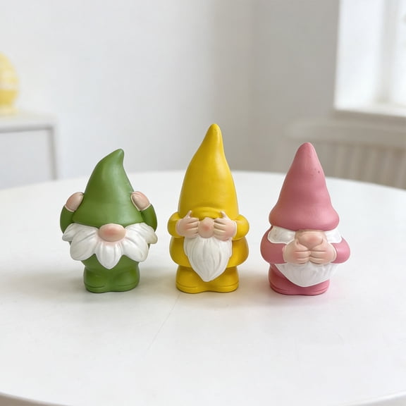 Handcrafted Easter Gnome Figurine Set of 3, 4-Inch Bunny-Eared Garden Gnomes with Carrot, Egg & Happy Easter Sign, Professional Spring & Summer Home Decor Gift(B)