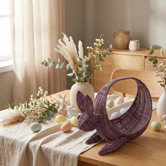 Handcrafted Easter Wicker Basket - Braided Storage Bin for Carry Tote, Egg Hunt Pail and Home Accent, Durable Handmade Basket for Candy Collection and Holiday Party