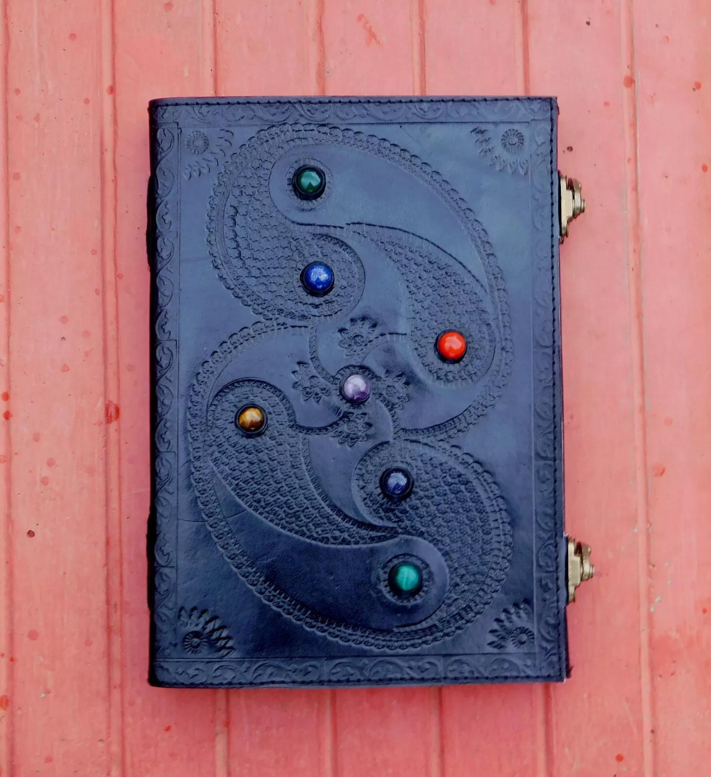 Handcrafted Embossed Design Vintage Leather Bound Journal Diary Triple Moon Antique Style Notebook For Men & Women Office Stationary Use