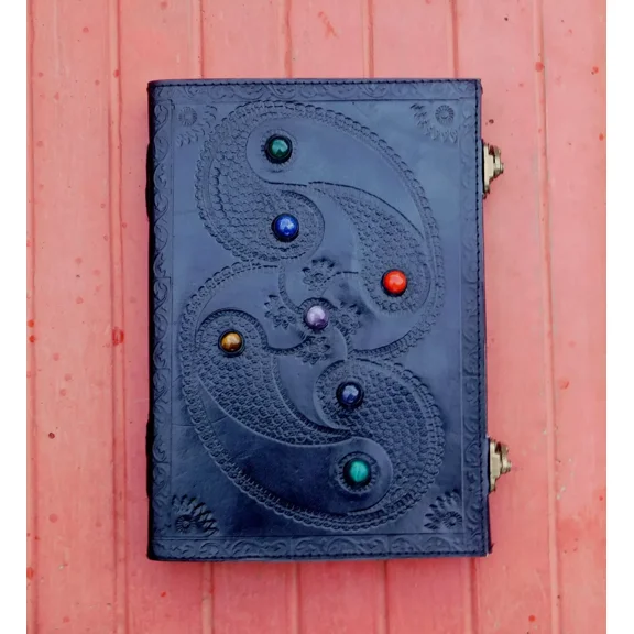 Handcrafted Embossed Design Vintage Leather Bound Journal Diary Triple Moon Antique Style Notebook For Men & Women Office Stationary Use