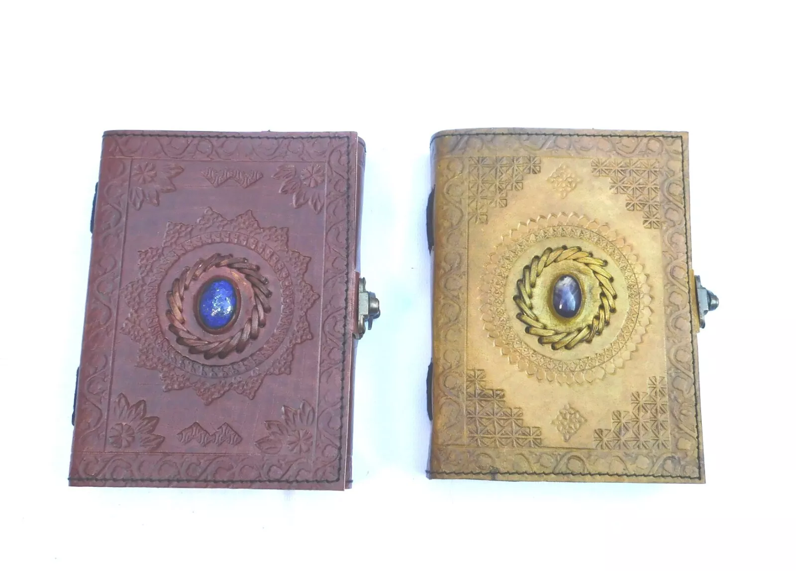 Handcrafted Embossed Design Vintage Leather Bound Journal Healing Stone Grimoire Diary Blank Notebook For Men & Women (Pack of 2)