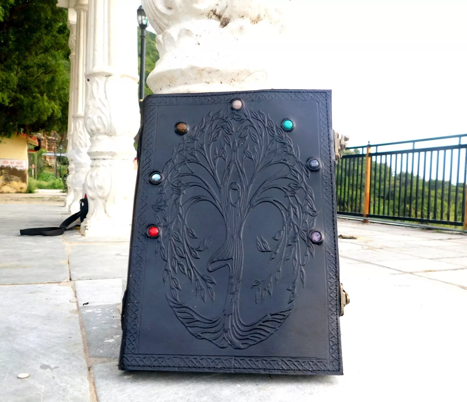 Handcrafted Embossed Design Vintage Leather Bound Journal Seven Chakra Stone Diary Blank Notebook For Men & Women