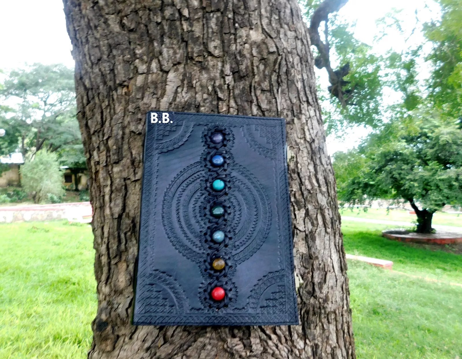 Handcrafted Embossed Design Vintage Leather Bound Journal Seven Chakra Stone Diary Blank Notebook For Men & Women