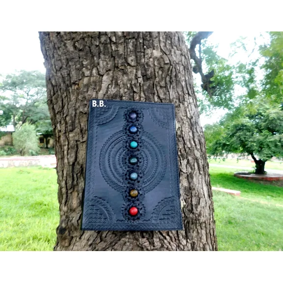 Handcrafted Embossed Design Vintage Leather Bound Journal Seven Chakra Stone Diary Blank Notebook For Men & Women