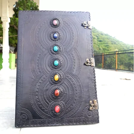 Handcrafted Embossed Design Vintage Leather Bound Journal Seven Stone Grimoire Diary Blank Notebook For Men & Women