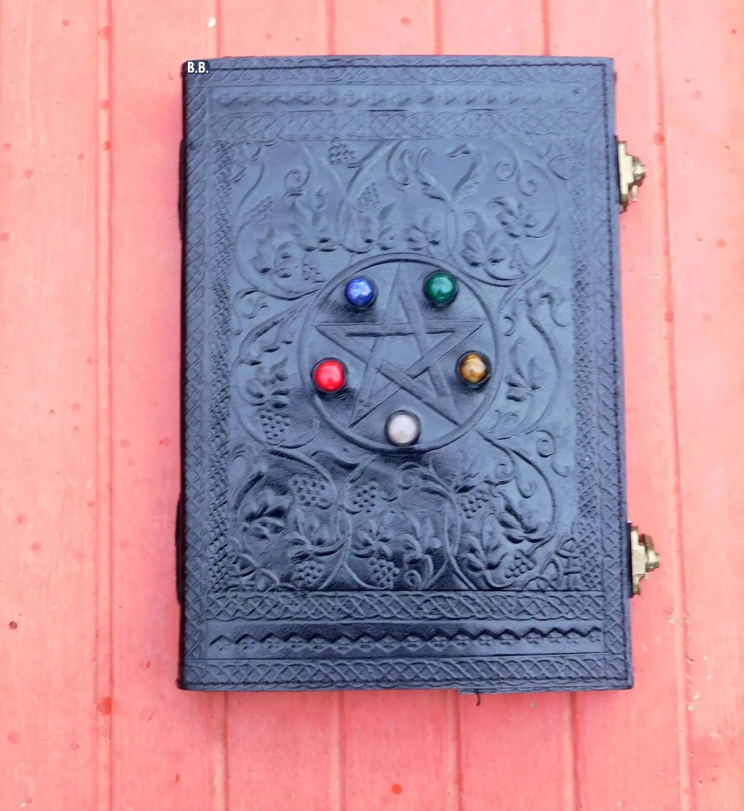 Handcrafted Embossed Vintage Design Leather Bound Journal Diary Healing Obsidian Stone Blank Notebook For Men & Women