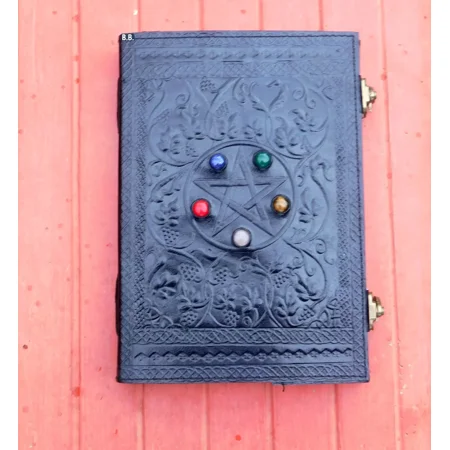 Handcrafted Embossed Vintage Design Leather Bound Journal Diary Healing Obsidian Stone Blank Notebook For Men & Women