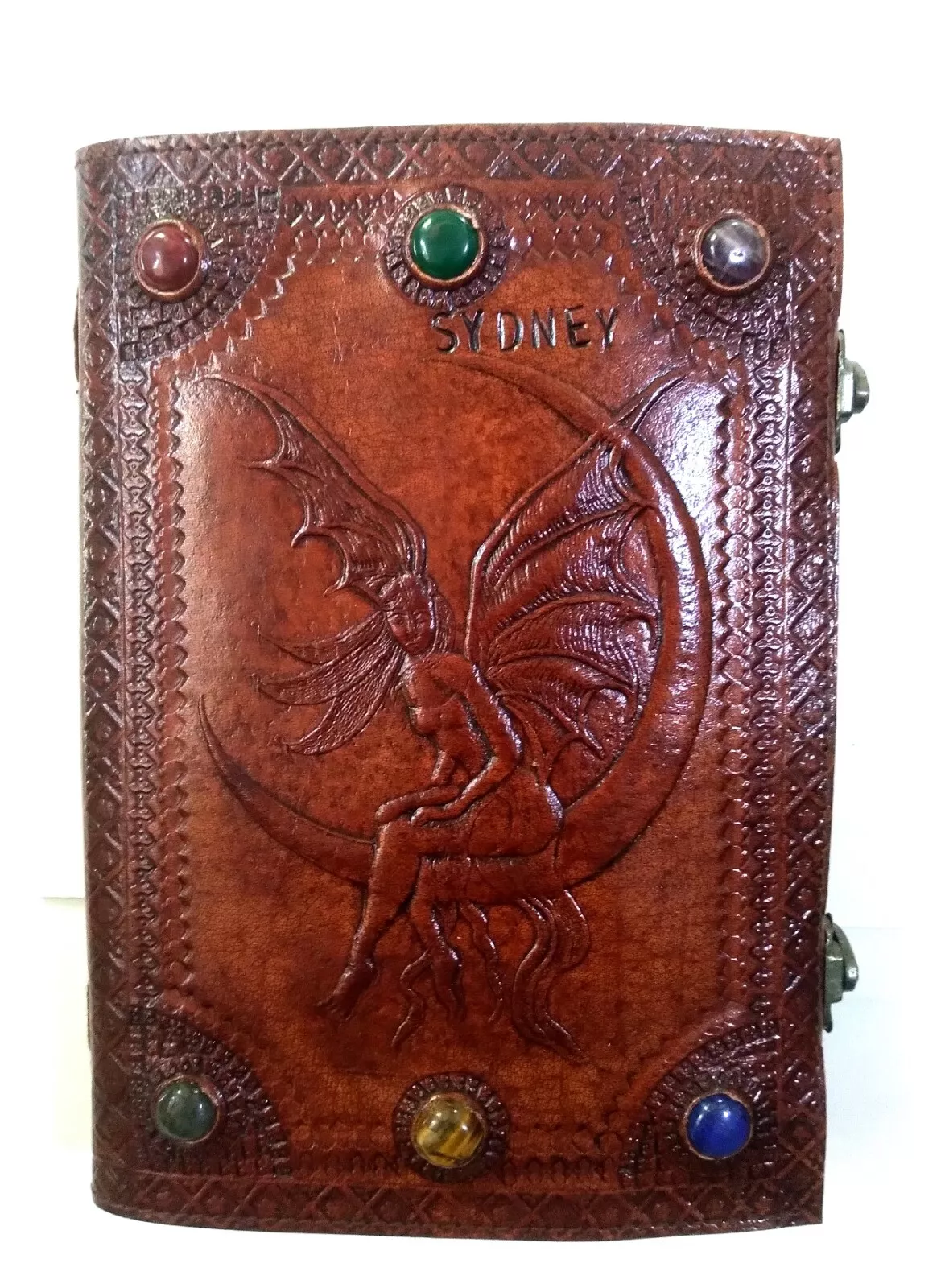 Handcrafted Embossed Witch Design Vintage Leather Bound Journal Seven Stone Grimoire Diary Blank Notebook For Men & Women
