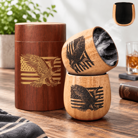 Handcrafted Engraved Tumbler, Charred Oak Wooden Drinking Cup