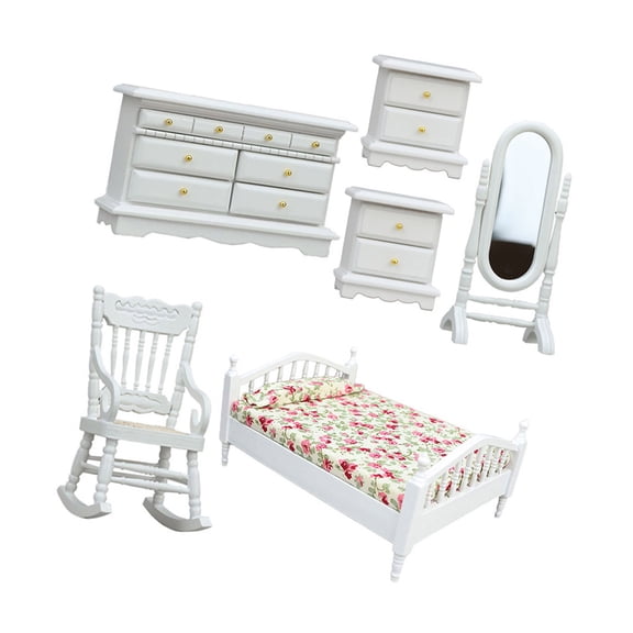 Handcrafted European Furniture Set - 1/12 Scale Bed Bedside Cabinet for Collectors Display
