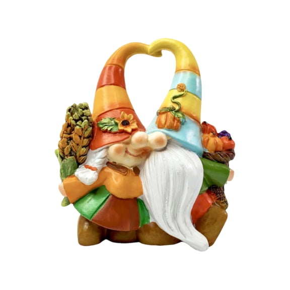 Handcrafted Fall Harvest Gnome Couple Figurine Thanksgiving Tabletop Decoration Resin Sculpture for Home Office Indoor Outdoor Garden Display