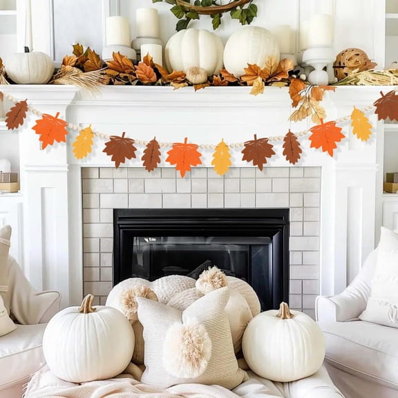 Handcrafted Fall-Themed Ornament Garland, For Cozy Home & Seasonal Displays, Leaf-Shaped Decor Set With Easy Hanging Loops