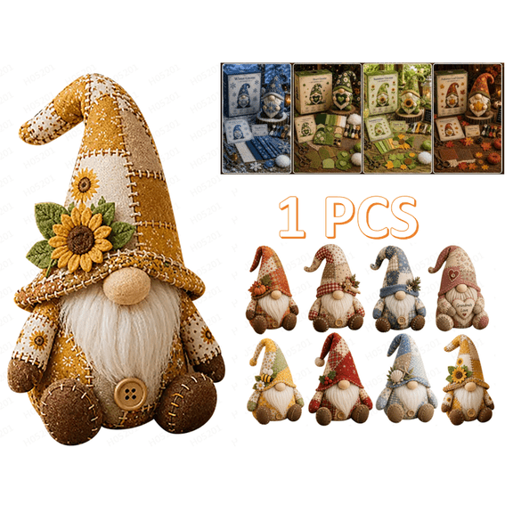 Handcrafted Felt Gnome Sewing Kit – Spring,Summer,Autumn,Winter Edition, Fun Felt Gnome Sewing Patchwork Kit, Fabric Full Supplies DIY Craft Set for Beginner Crafters, Home Decor Gift