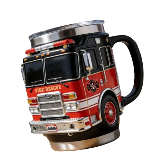 Handcrafted Fire Rescue Mug for The Bravest - 3D Fire Truck Shaped Coffee Cup with Firefighter, Durable Drinkware Suitable for Hot & Cold Drinks, Firemen Gifts, Truck & Coffee Lovers