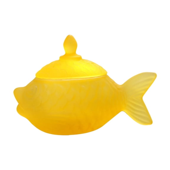 Handcrafted Fish-Shaped Glass Storage Jar for Snacks, Dried Fruits, and Coffee Beans - Sealed Lid for Freshness, Multifunctional Decorative Organizer, Perfect Gift for Home or Office,Yellow