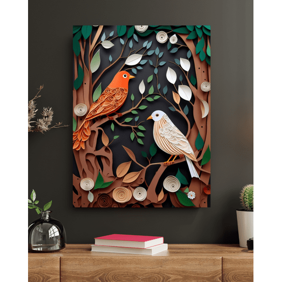 Handcrafted Flight - Quilled Birds Canvas Wall Art