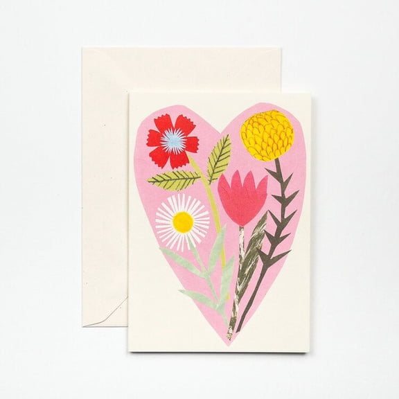 Handcrafted Floral Heart Greeting Card – Colorful Flower Design with Blank Inside – Perfect for All Occasions – Envelope Included