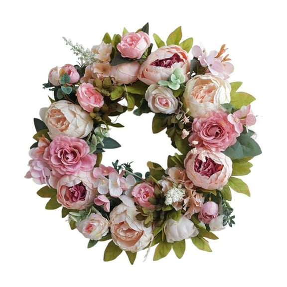Handcrafted Floral Wreath with Pink Peonies and Roses Elegant 24-Inch Spring and Summer Door Decoration