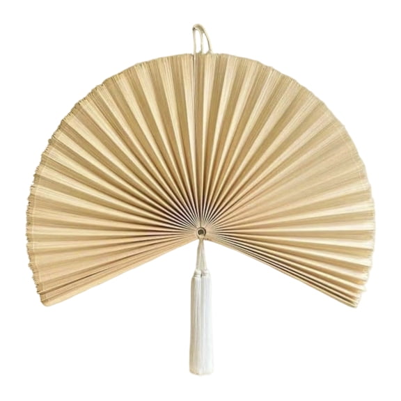 Handcrafted Folding Fan Art, Boho Wall Decor For Living Room, Aesthetic Asian Wall Hanging For Bedroom Studio Backdrop, Cream White, 1 PC