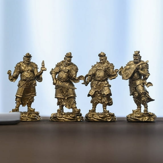 Handcrafted Four Heavenly Kings Statue Vintage Brass 2.68in Safety & Harmony Unique Gift for Home Altar
