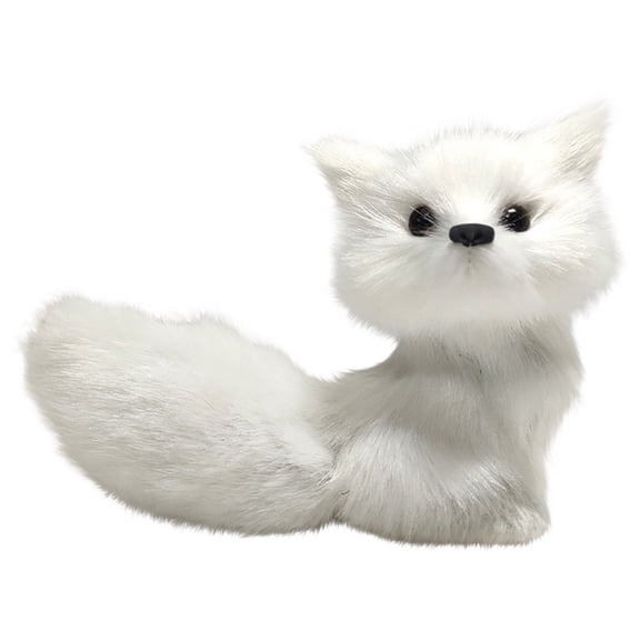 Handcrafted Fox Figurine, Realistic Furry White Fox Model With Detailed Design, Decorative Ornament For Home Shelves, Creative Gift For Fox Lovers, Collectors