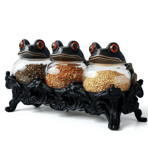 Handcrafted Frog Apothecary Spice Jars Set of 3, Decorative Countertop Containers