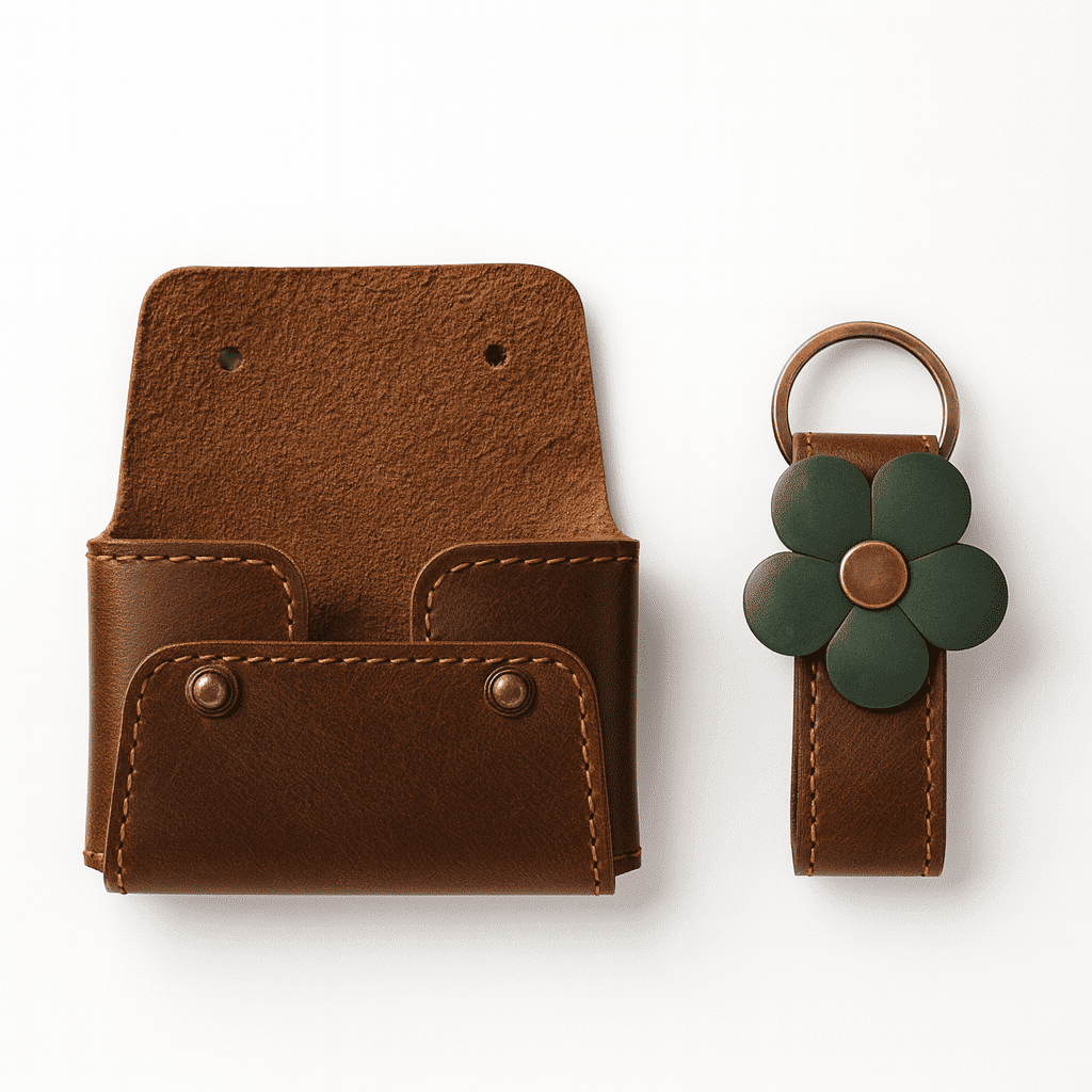 Handcrafted Full-Grain Leather Flora Card Holder & Flower Keychain Set ...