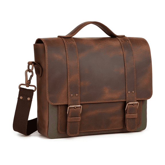 Handcrafted Full-Grain Leather & Waxed Canvas Messenger Bag – Fits 13"–16" Laptops
