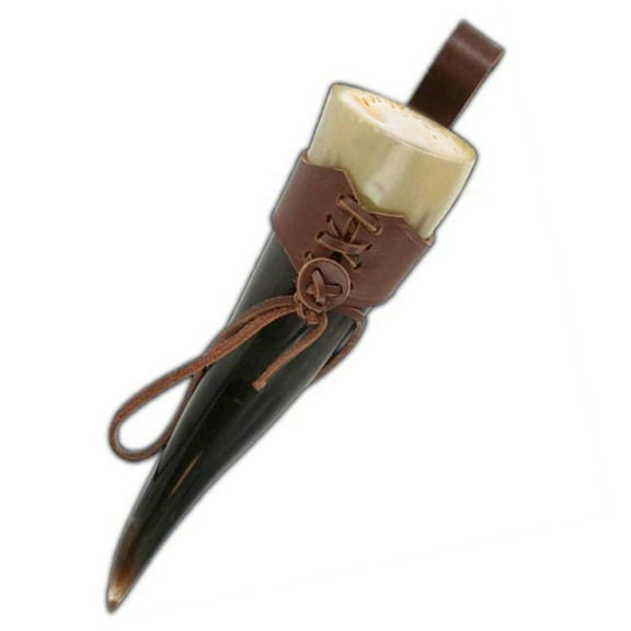 Handcrafted German Drinking Beer Horn Medieval Style with Adjustable Leather Frog - 100% Natural Buffalo Horn Holds up to 17oz of Liquid - Unique Finish, Perfect for Ceremonial or Everyday Use