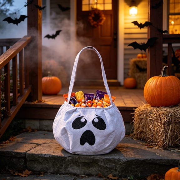 Handcrafted Ghost Face Candy Bag, Non-Woven Fabric Tote, 7.87 x 5.91 x 5.12 Inch for Gift Giving