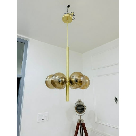 Handcrafted Glass Ball Brass Chandelier - Modern Mid Century Light Fixture - Home Decor - Ceiling Light - Decorative Lighting