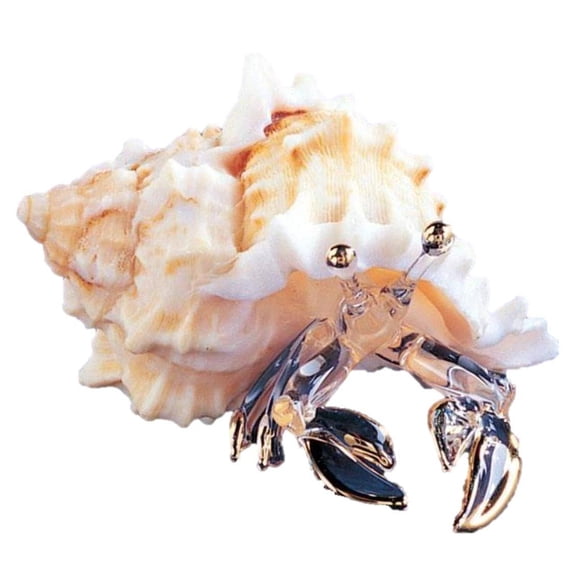 Handcrafted Glass Hermit Crab in Seashell Figurine in Genuine Shell - Sea Life Collectible Gift